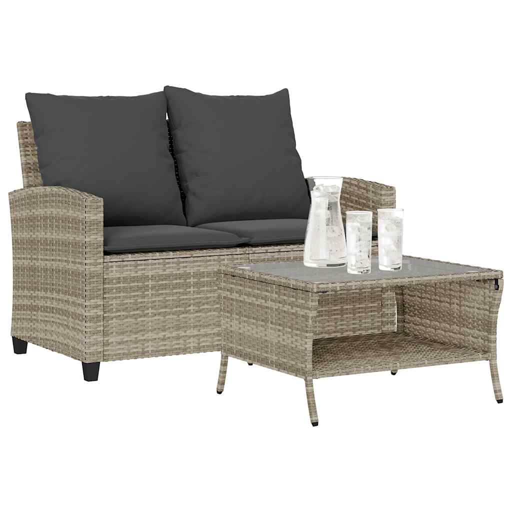 vidaXL Tuinbank 2-zits met kussens & tafel poly rattan zwart