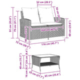 vidaXL Tuinbank 2-zits met kussens & tafel poly rattan zwart