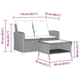 vidaXL Tuinbank 2-zits met kussens & tafel poly rattan zwart