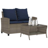 vidaXL Tuinbank 2-zits met kussens & tafel poly rattan zwart