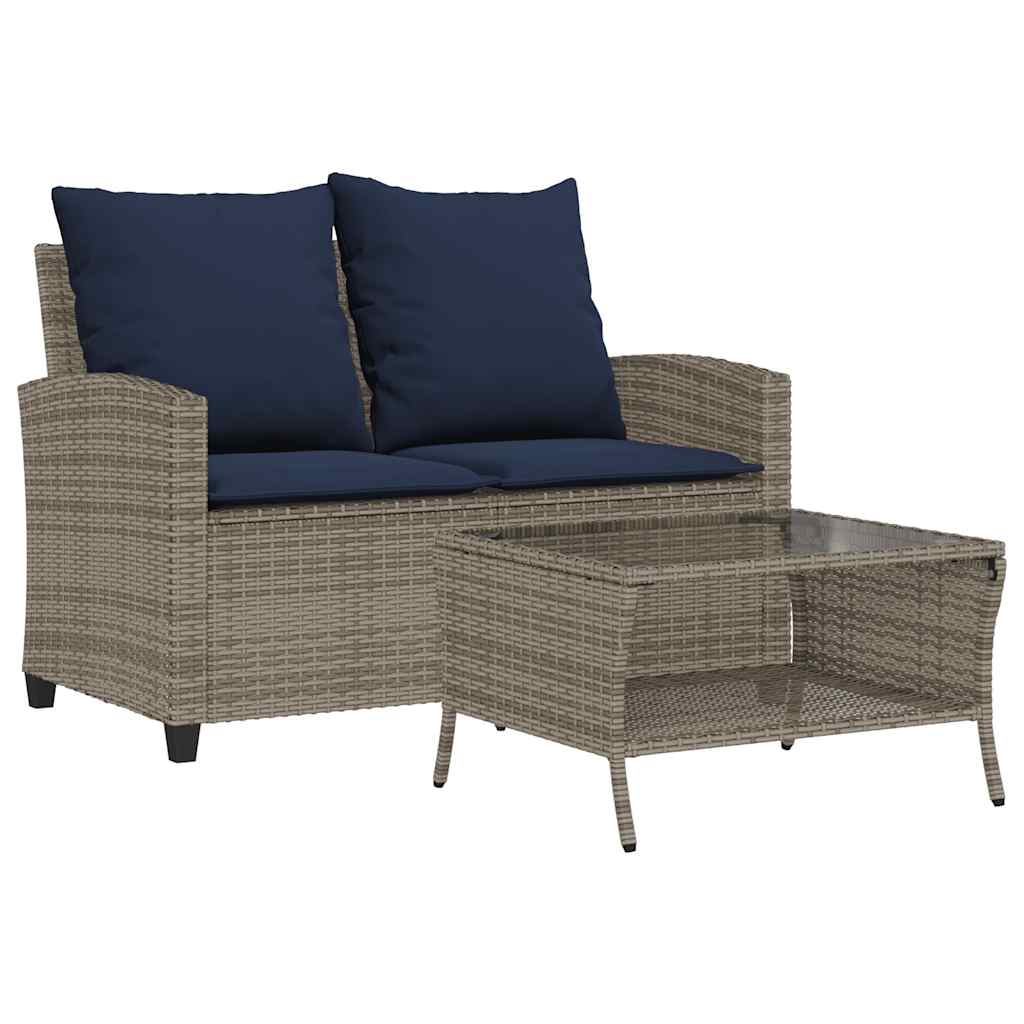 vidaXL Tuinbank 2-zits met kussens & tafel poly rattan zwart