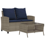 vidaXL Tuinbank 2-zits met kussens & tafel poly rattan zwart