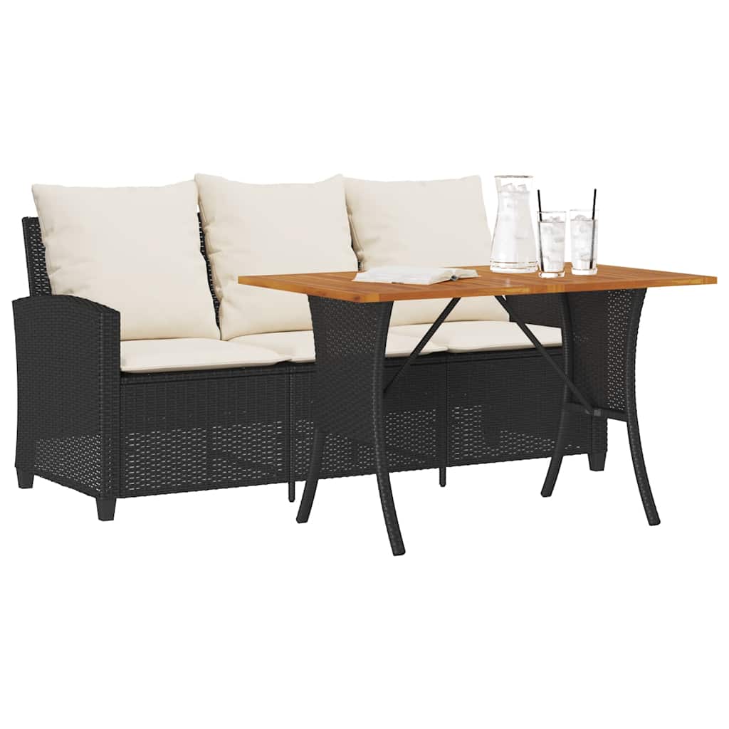 vidaXL 3-Seater Garden Sofa with Cushions & Table Poly Rattan Black