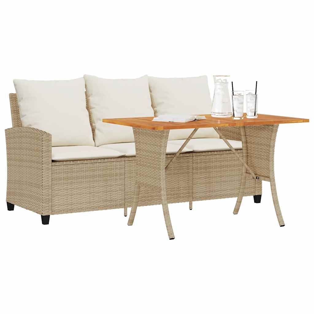 vidaXL 3-Seater Garden Sofa with Cushions & Table Poly Rattan Black