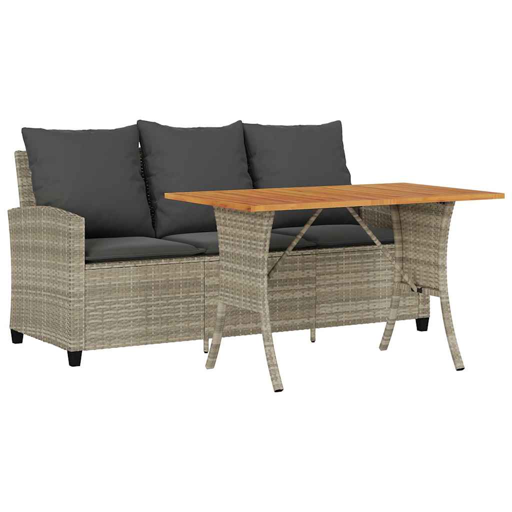 vidaXL 3-Seater Garden Sofa with Cushions & Table Poly Rattan Black