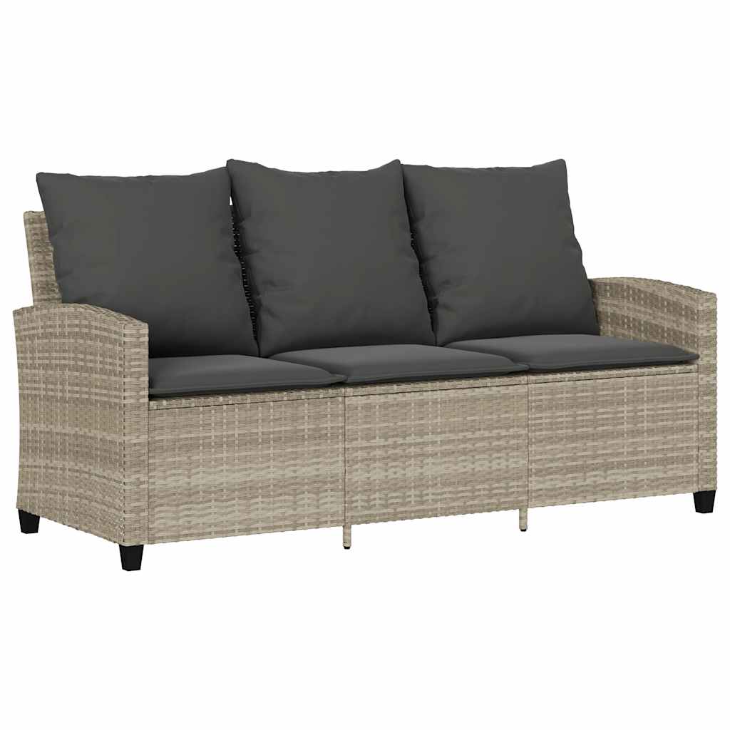vidaXL 3-Seater Garden Sofa with Cushions & Table Poly Rattan Black