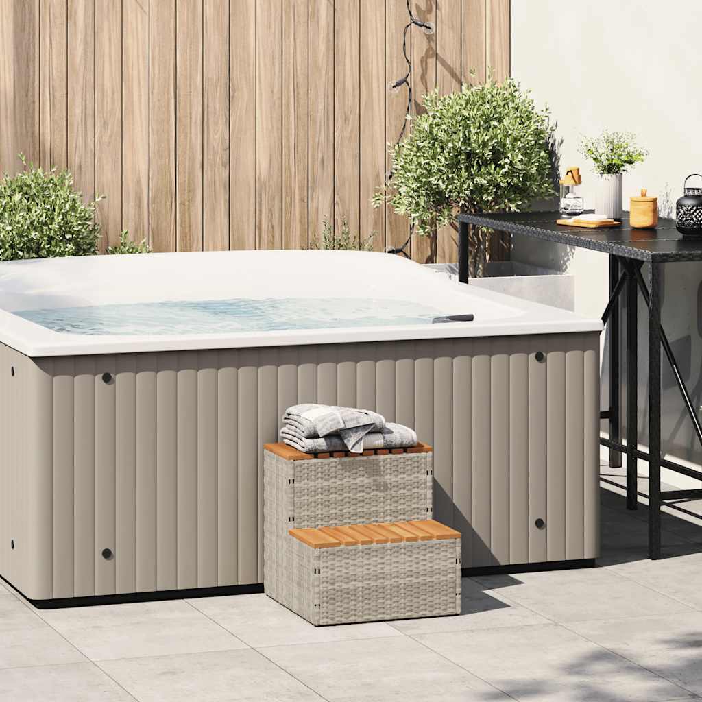 vidaXL Hottub-opstap 50x50x50,5 cm poly rattan&massief acaciahout