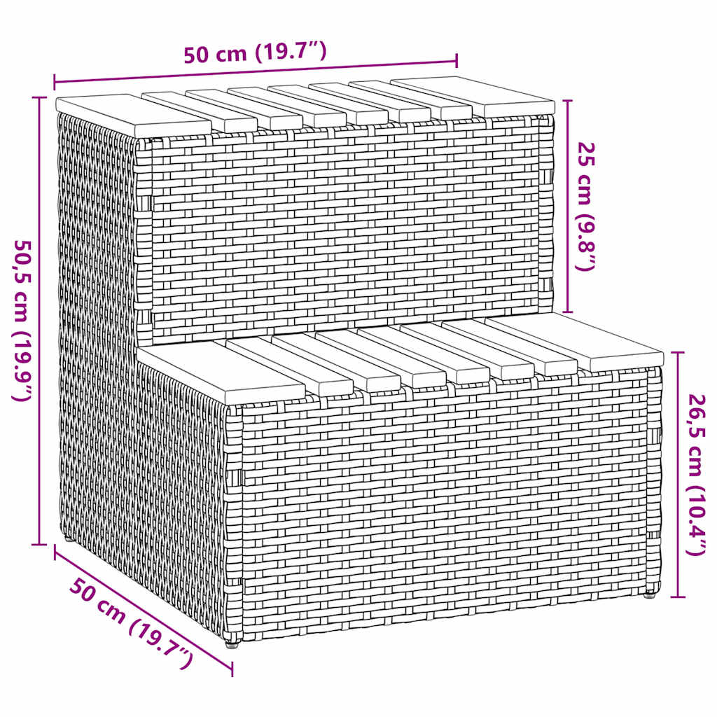 vidaXL Hottub-opstap 50x50x50,5 cm poly rattan&massief acaciahout