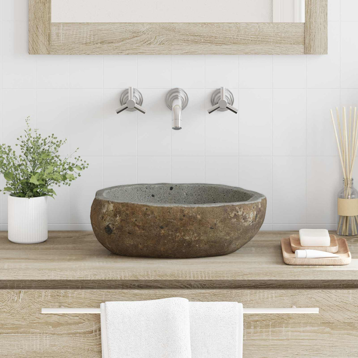 vidaXL Riverstone basin Light grey 30-37 x 25-30 x 12 cm Riverstone