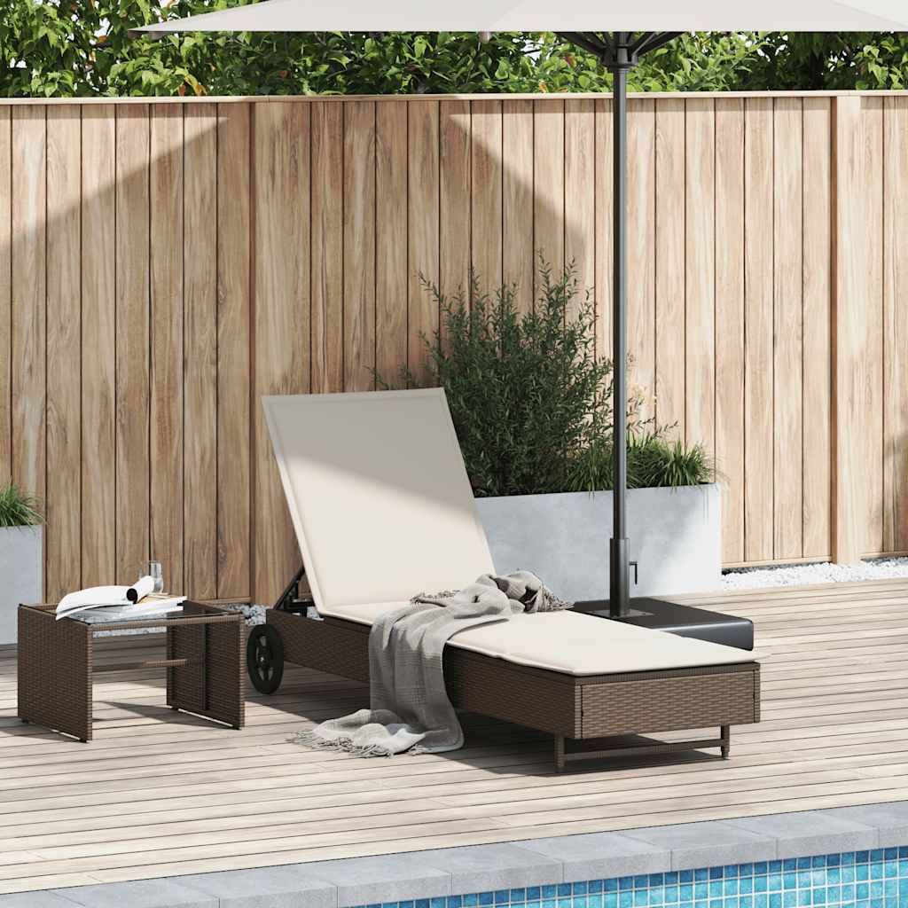 vidaXL Sun Lounger with Wheels and Cushion Poly Rattan Black