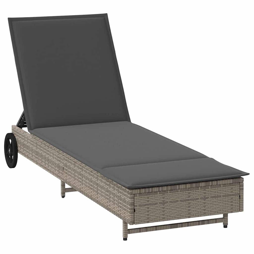 vidaXL Sun Lounger with Wheels and Cushion Poly Rattan Black