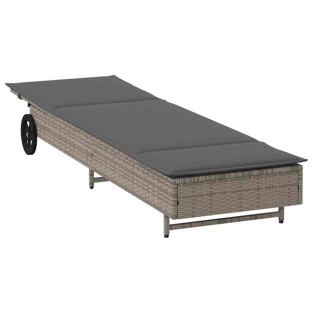 vidaXL Sun Lounger with Wheels and Cushion Poly Rattan Black
