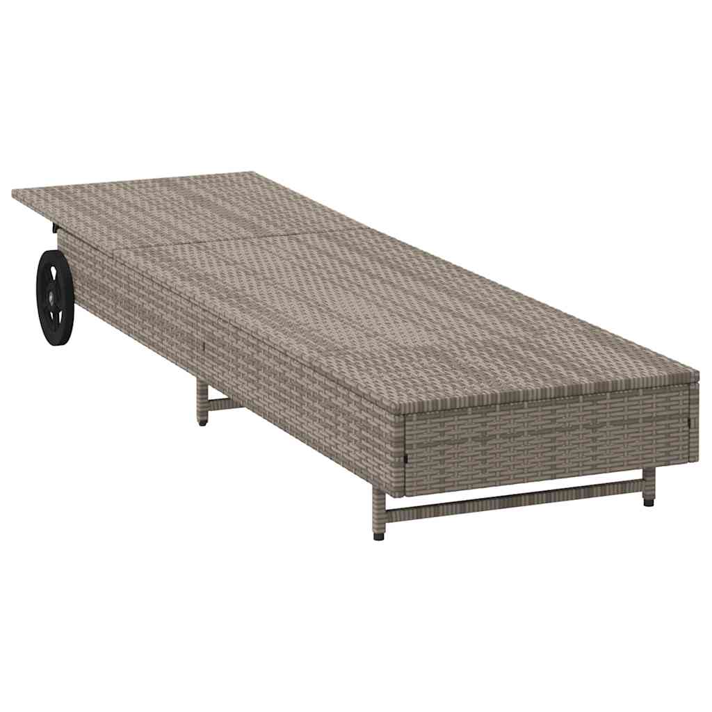 vidaXL Sun Lounger with Wheels and Cushion Poly Rattan Black