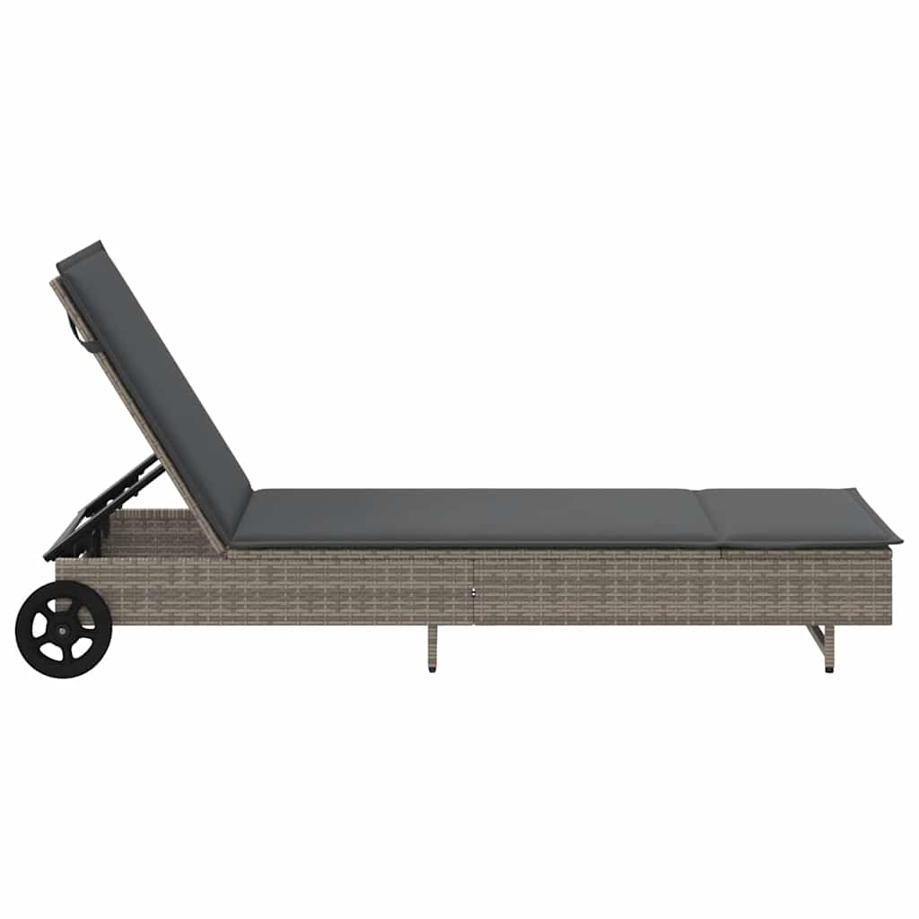 vidaXL Sun Lounger with Wheels and Cushion Poly Rattan Black