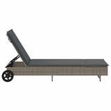 vidaXL Sun Lounger with Wheels and Cushion Poly Rattan Black