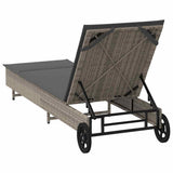 vidaXL Sun Lounger with Wheels and Cushion Poly Rattan Black