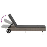 vidaXL Sun Lounger with Wheels and Cushion Poly Rattan Black