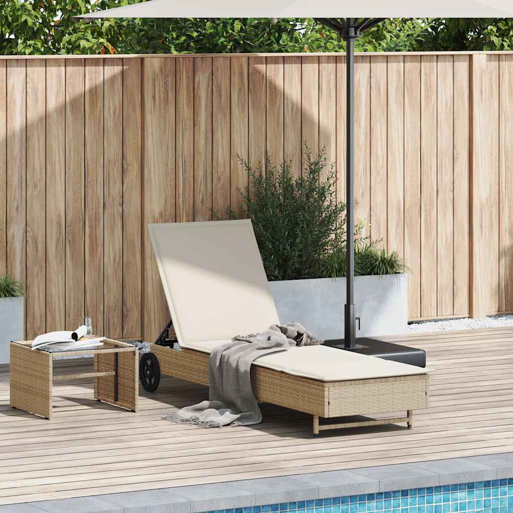 vidaXL Sun Lounger with Wheels and Cushion Poly Rattan Black