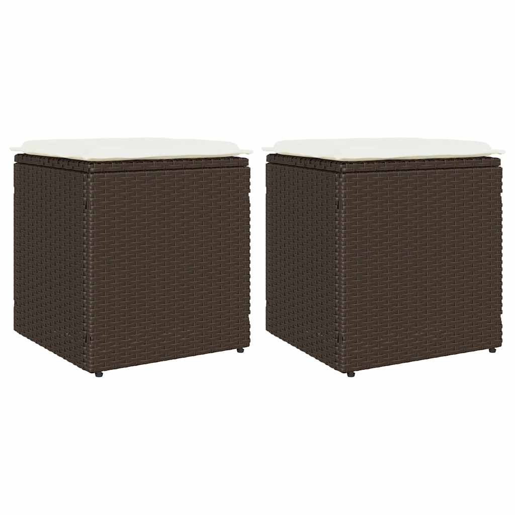 vidaXL Tuinkrukken met kussens 2 st 40x40x43 cm poly rattan bruin