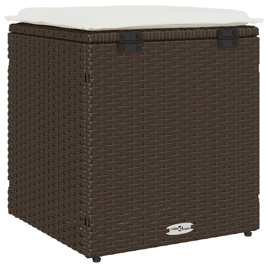 vidaXL Tuinkrukken met kussens 2 st 40x40x43 cm poly rattan bruin