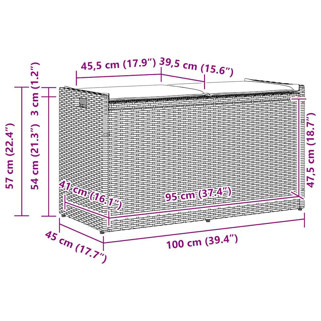 vidaXL Outdoor Storage Bench with Cushion 100 cm Poly Rattan Black