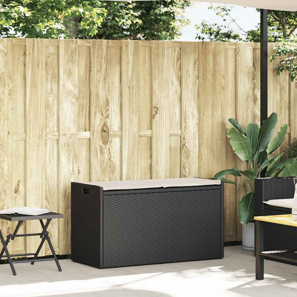 vidaXL Outdoor Storage Bench with Cushion 100 cm Poly Rattan Black