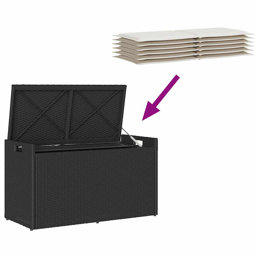 vidaXL Outdoor Storage Bench with Cushion 100 cm Poly Rattan Black