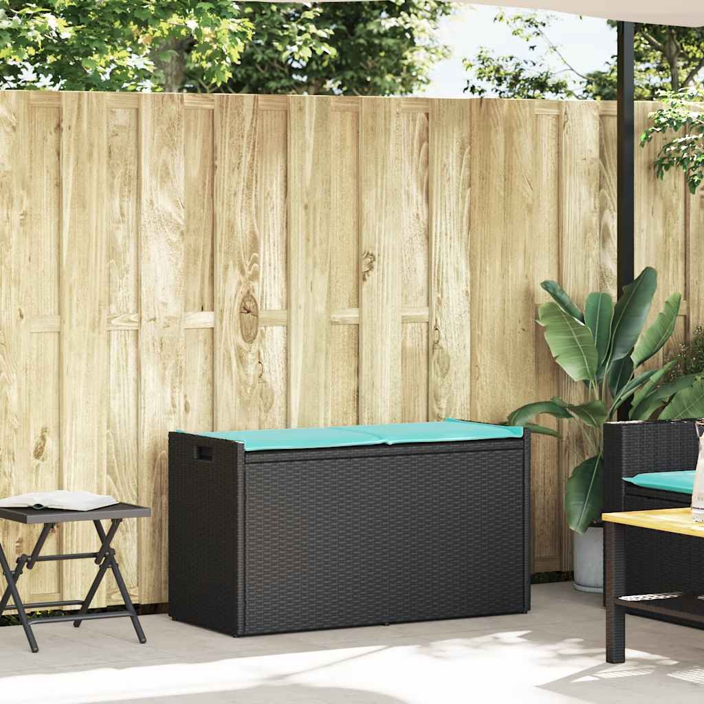 vidaXL Opbergbank met kussen voor buiten 100 cm poly rattan zwart