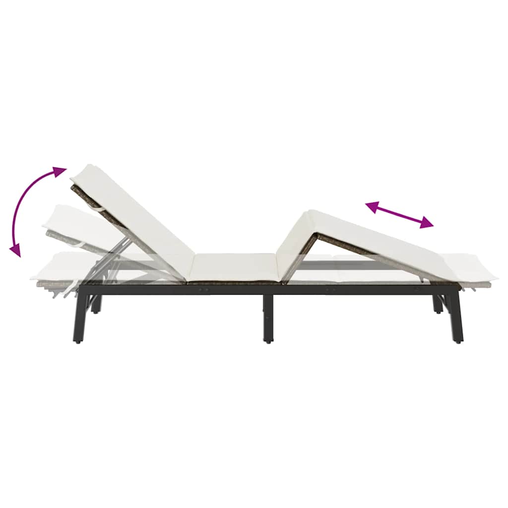 vidaXL Ligstoel met kussen, zwart polyrotan