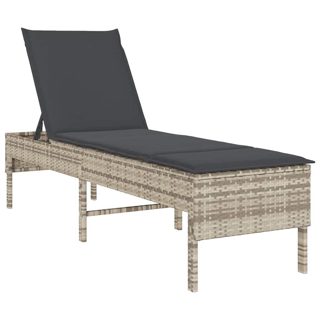 vidaXL Ligstoel met kussen zwart 55x200x44cm polyrotan