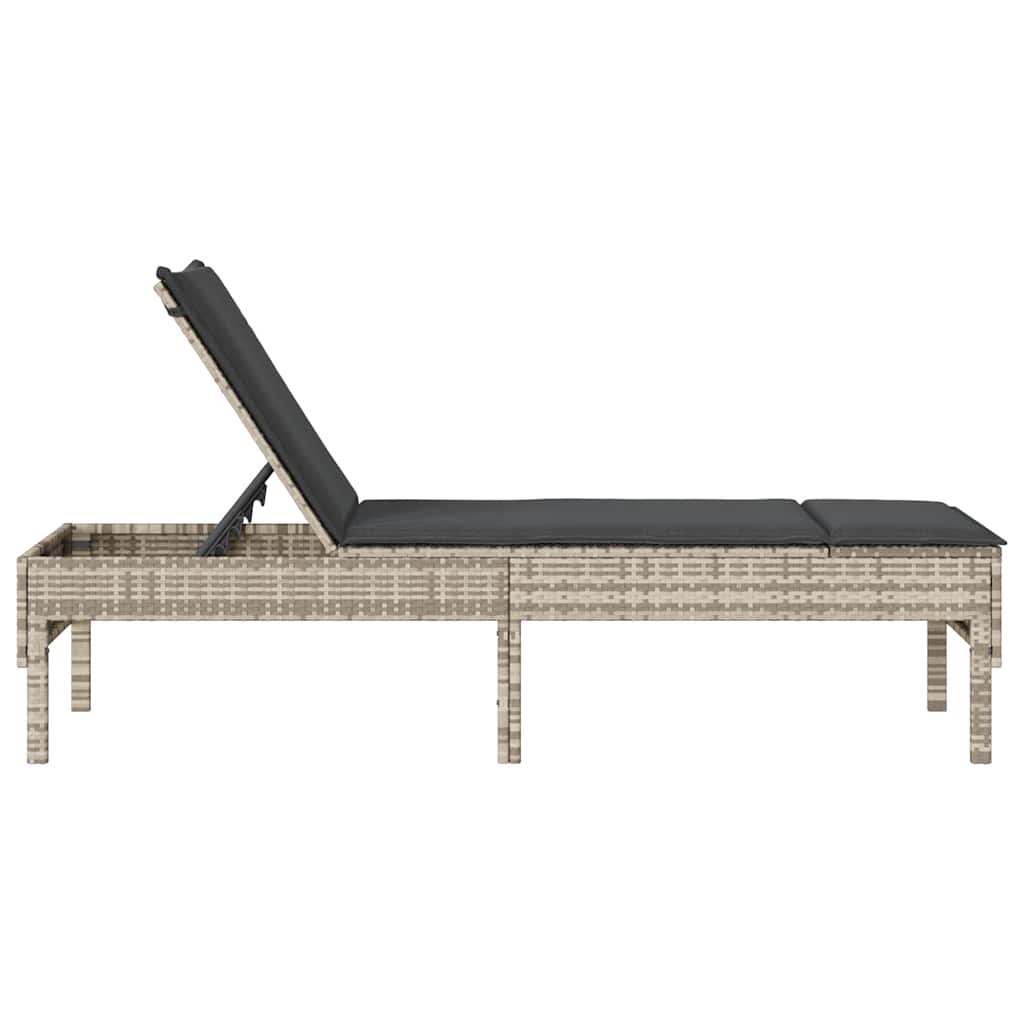 vidaXL Ligstoel met kussen zwart 55x200x44cm polyrotan