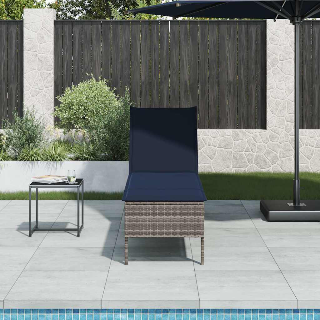 vidaXL Ligstoel met kussen zwart 55x200x44cm polyrotan