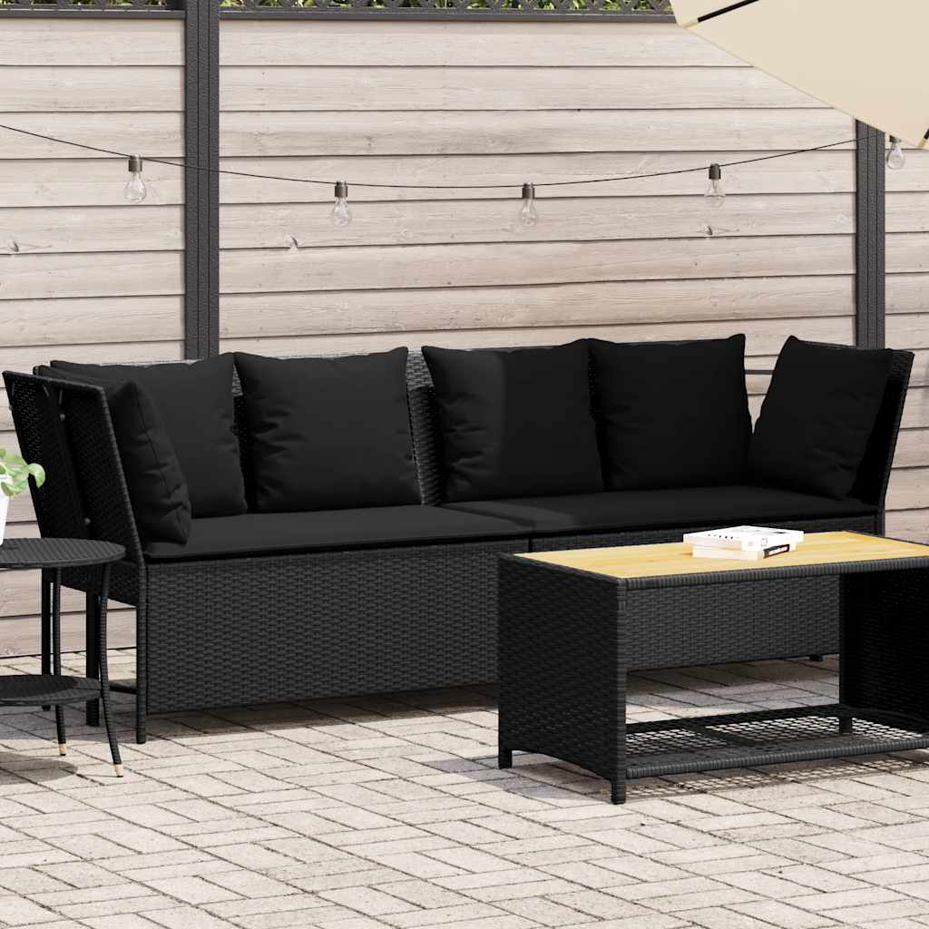 vidaXL Tuinbank met kussens poly rattan zwart