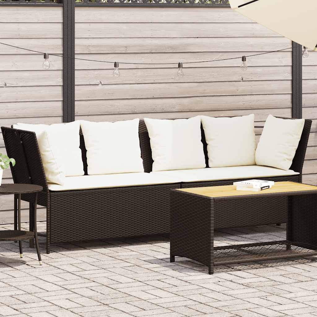 vidaXL Tuinbank met kussens poly rattan zwart