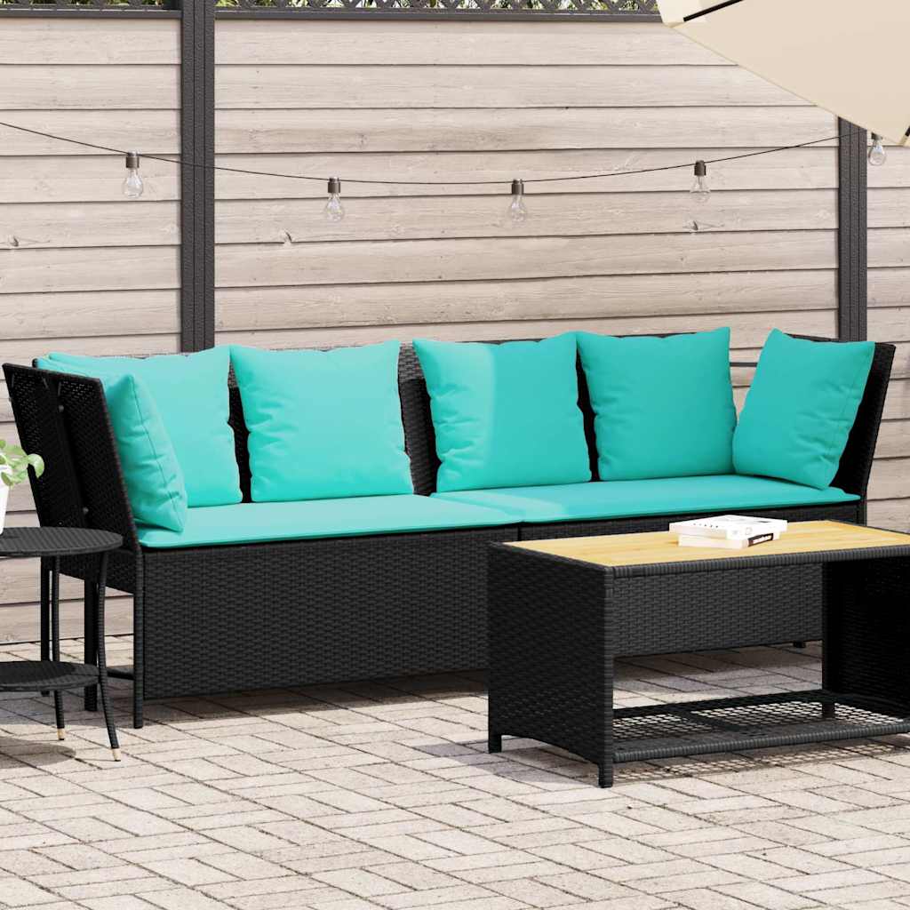 vidaXL Tuinbank met kussens poly rattan zwart