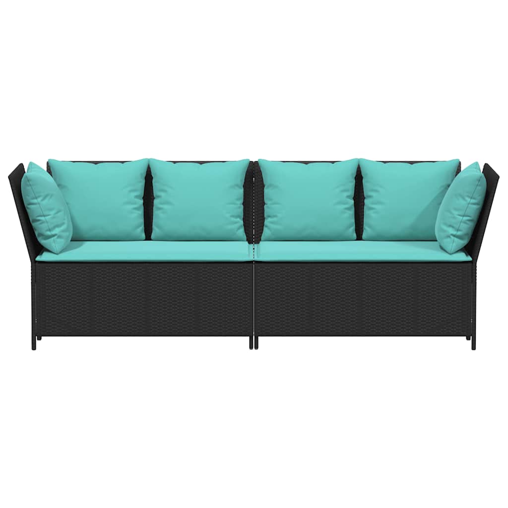 vidaXL Tuinbank met kussens poly rattan zwart