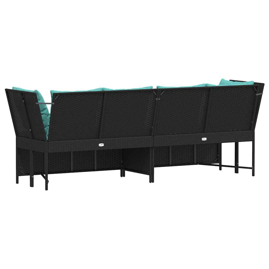 vidaXL Tuinbank met kussens poly rattan zwart