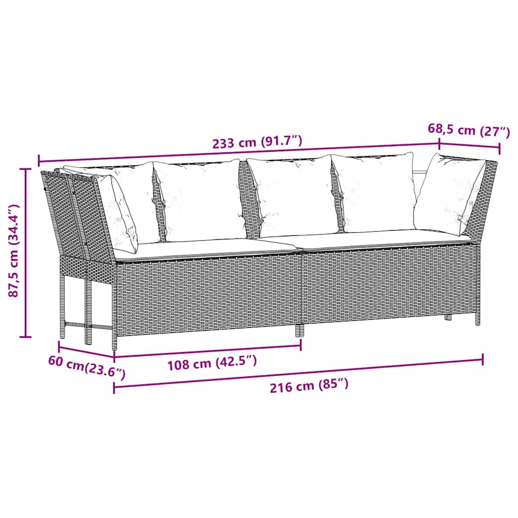 vidaXL Tuinbank met kussens poly rattan zwart