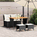 vidaXL 4-delige Tuinset met kussens poly rattan zwart