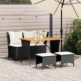 vidaXL 4-delige Tuinset met kussens poly rattan zwart