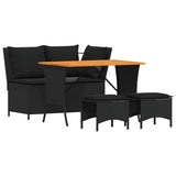 vidaXL 4-delige Tuinset met kussens poly rattan zwart