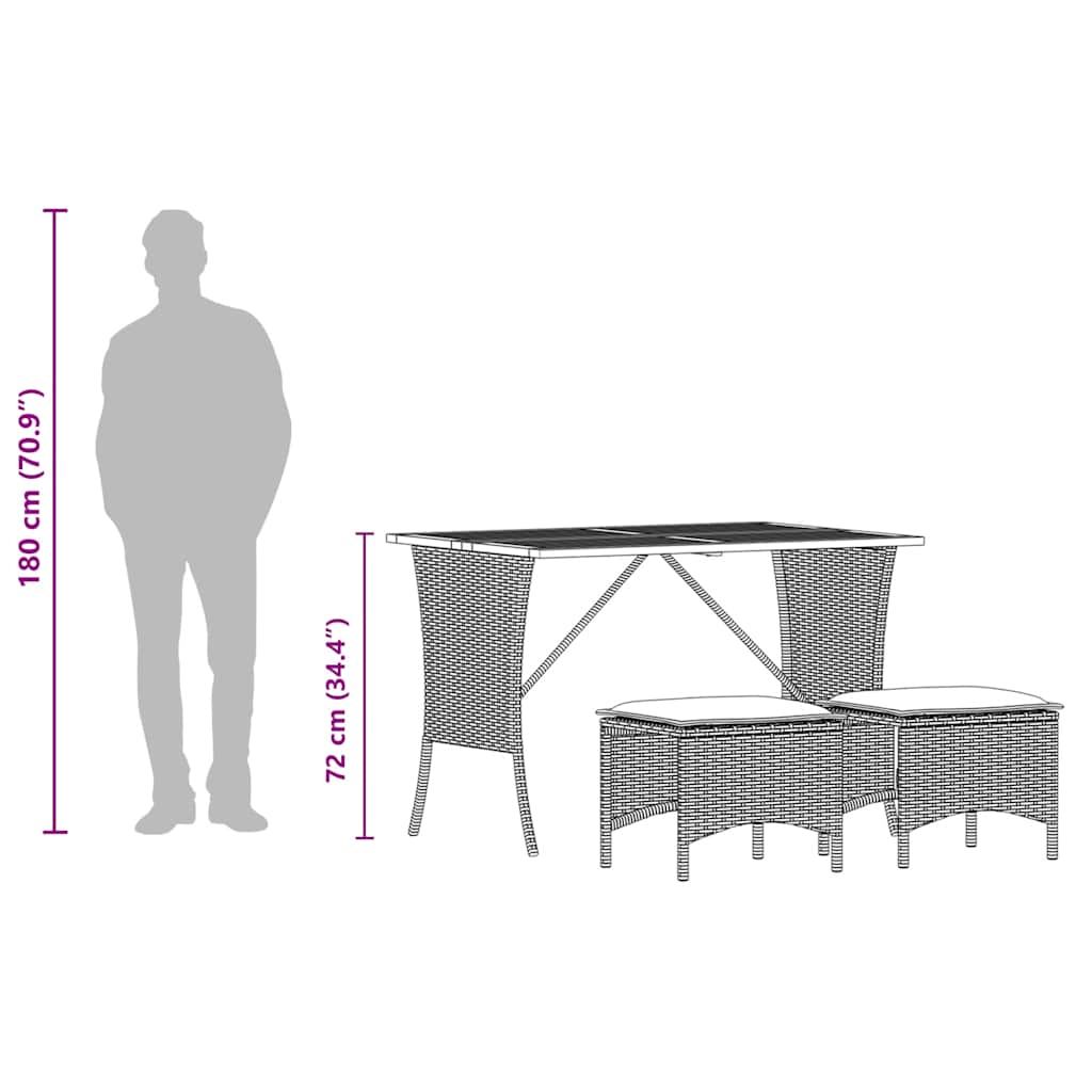 vidaXL 3-delige Tuinset met kussens poly rattan zwart