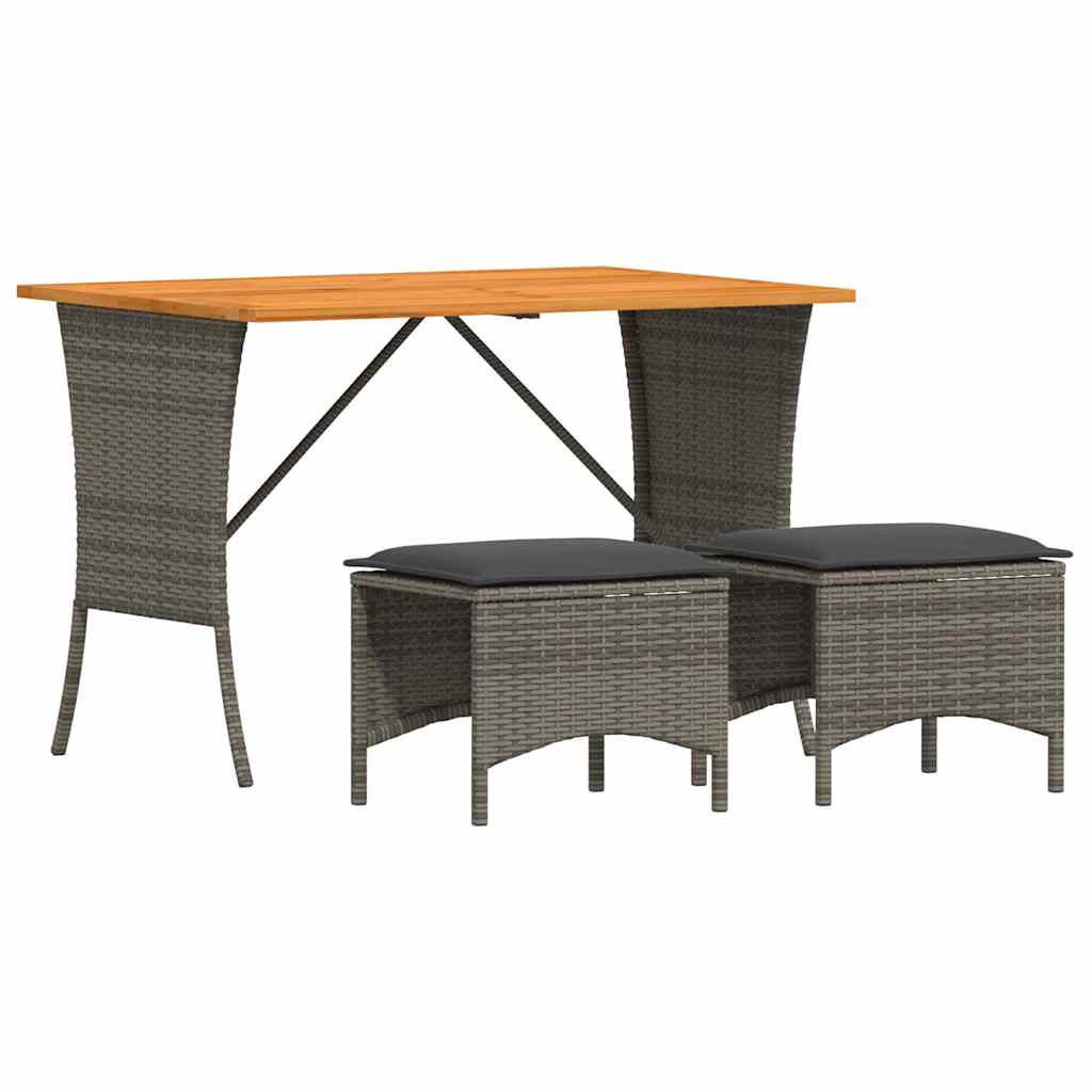 vidaXL 3-delige Tuinset met kussens poly rattan zwart