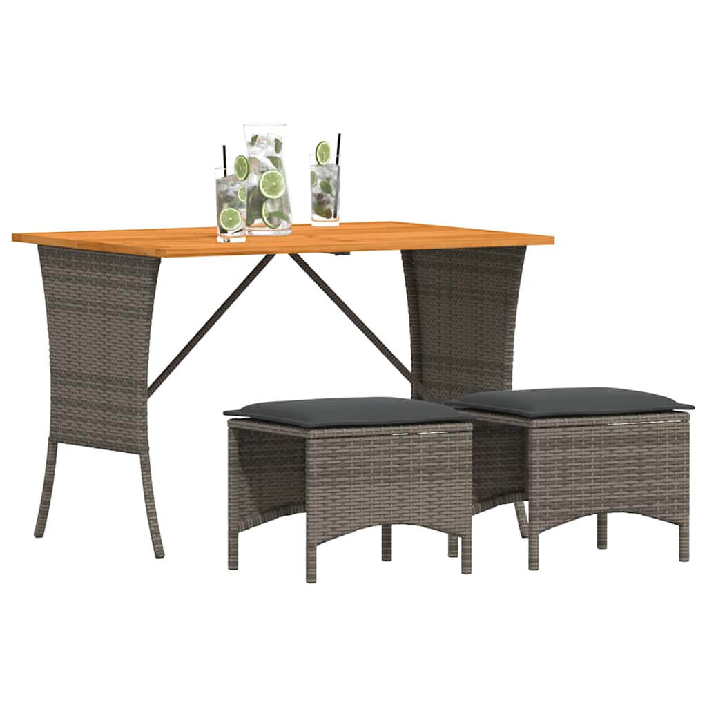 vidaXL 3-delige Tuinset met kussens poly rattan zwart