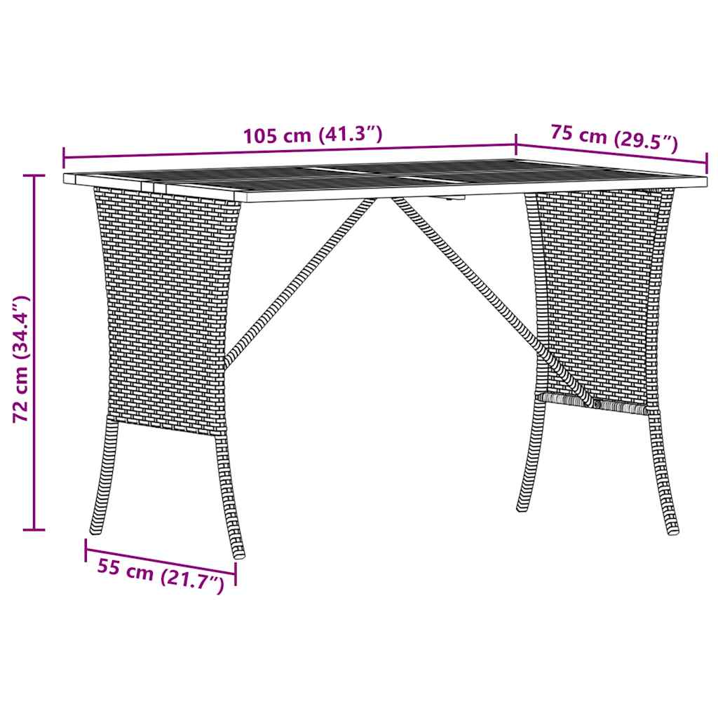 vidaXL Tuintafel met acaciahouten blad 105x75x72 cm poly rattan zwart