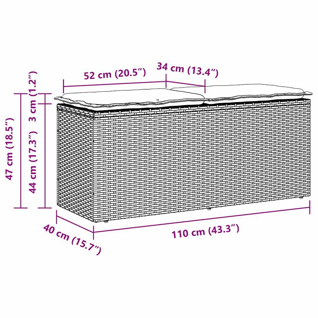 vidaXL Tuinbank met kussen 110x40x44 cm poly rattan grijs
