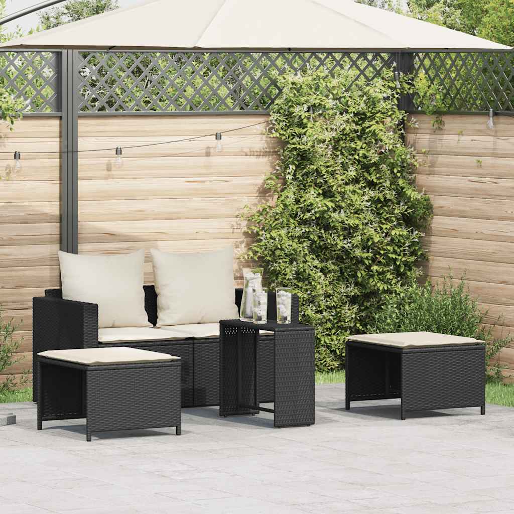 vidaXL 5-delige Tuinbankstel met kussens stapelbaar poly rattan zwart