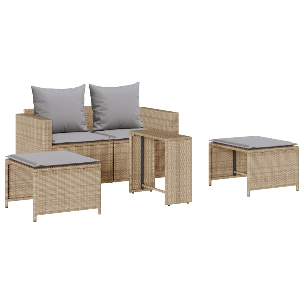 vidaXL 5-delige Tuinbankstel met kussens stapelbaar poly rattan zwart