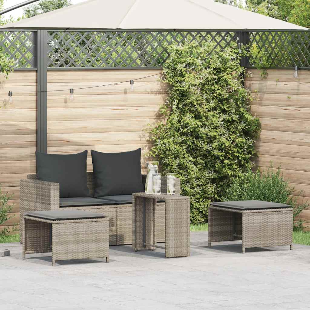 vidaXL 5-delige Tuinbankstel met kussens stapelbaar poly rattan zwart