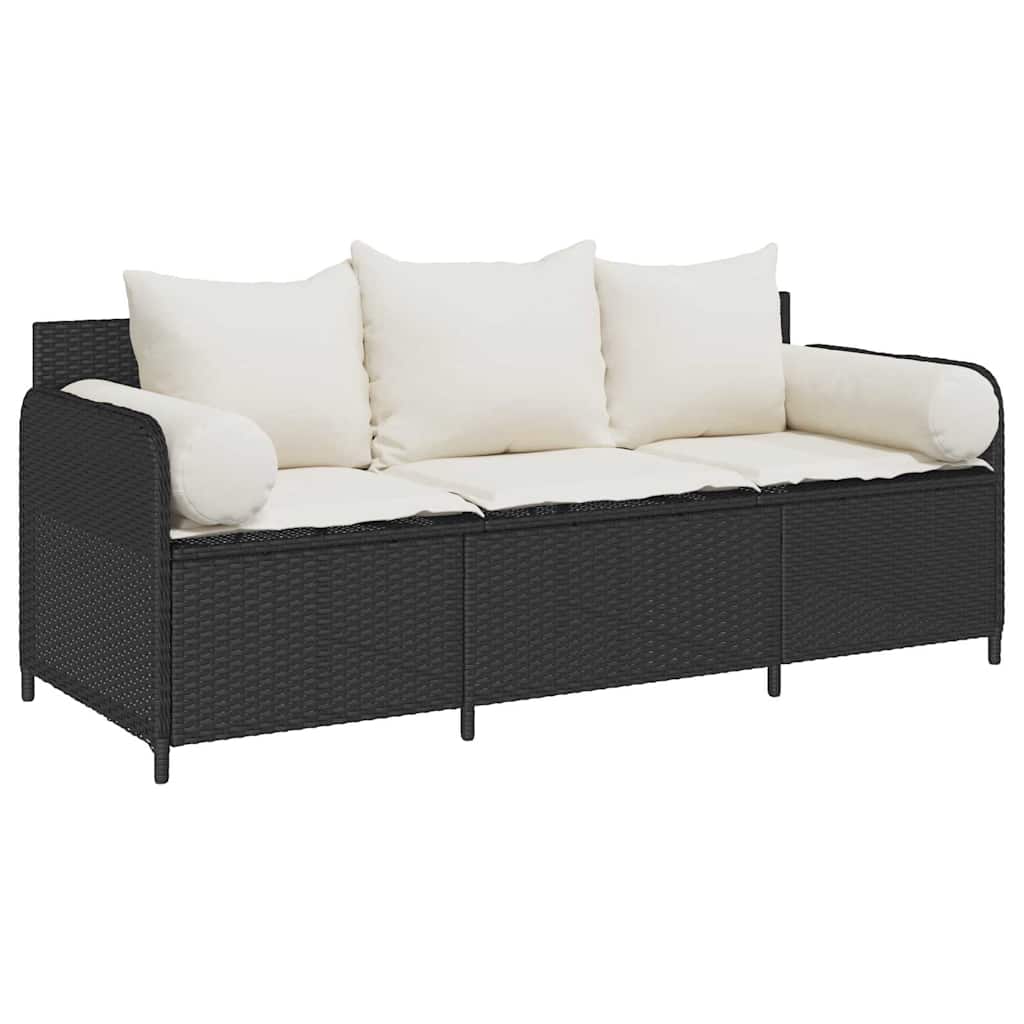vidaXL Tuinbank 3-zits met kussens poly rattan zwart